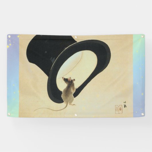 MUIS EN EEN BOVENHOEDBANNER MET GROMMETS SPANDOEK (Horizontaal)