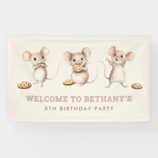 Muis en koekjes Welkom op het verjaardagsfeest Spandoek (Horizontaal)