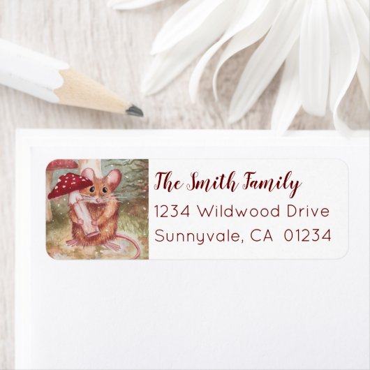 Muis en paddenstoel etiket (Insitu)