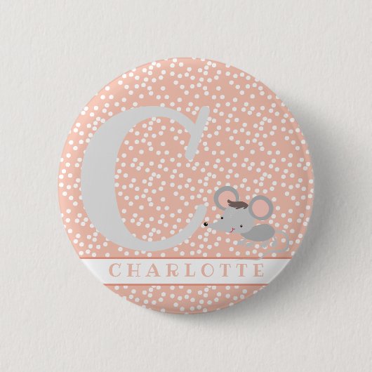 Muis en pokadots gepersonaliseerd meisje Birthday Ronde Button 5,7 Cm (Voorkant)
