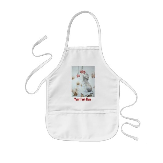 Muis en rode bessen sneeuwscène kinder schort (Voorkant)