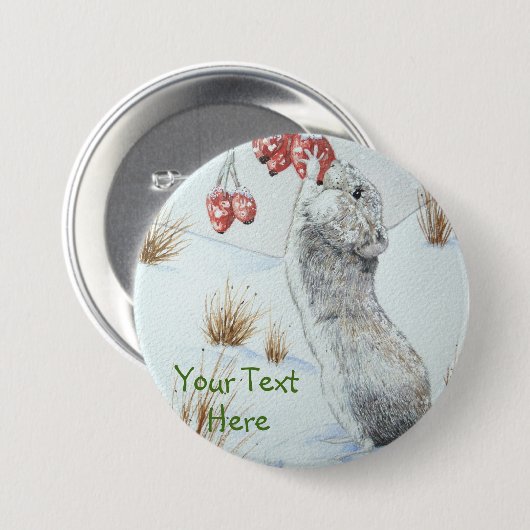 Muis en rode bessen sneeuwscène ronde button 7,6 cm (Voorkant /achterkant)