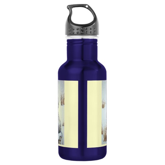 Muis en rode bessen sneeuwscène waterfles (Achterkant)