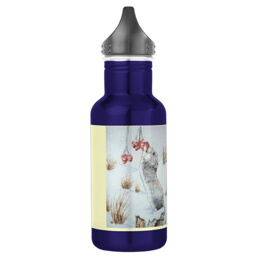 Muis en rode bessen sneeuwscène waterfles  (Links)