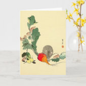 Muis en Rode Radijs, het Japanse Schilderen Kaart (Gele Bloem)