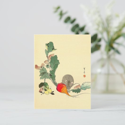 Muis en rode radijs, Japanse verf, c.1800s Briefkaart (Staand voorkant)
