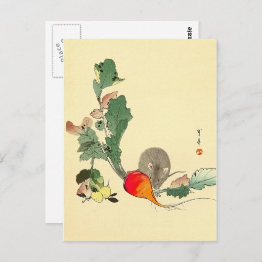 Muis en rode radijs, Japanse verf, c.1800s Briefkaart (Voorkant / Achterkant)