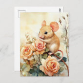 Muis en roze rozen briefkaart (Voorkant / Achterkant)