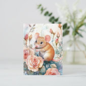 Muis en rozen briefkaart (Staand voorkant)