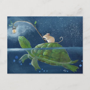 Muis en Schildpad Schattige Whimsical Kunst Briefkaart