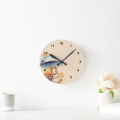 Muis gekleurd papier blauwe paraplu oranje bloemen ronde klok (Huis)