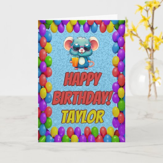 Muis Gepersonaliseerde Leuke Groet Verjaardag Kaar Kaart (Gele Bloem)