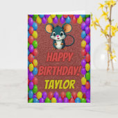 Muis Gepersonaliseerde Leuke Groet Verjaardag Kaar Kaart (Gele Bloem)