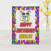 Muis Gepersonaliseerde Leuke Groet Verjaardag Kaar Kaart (Gele Bloem)