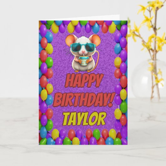 Muis Gepersonaliseerde Leuke Groet Verjaardag Kaar Kaart (Gele Bloem)