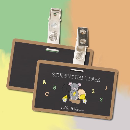 Muis Hall Pass Badge met Cartoon