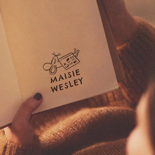 Muis handgetekende Ex Libris boekplaat boek Rubberstempel