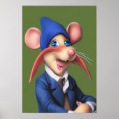 Muis in blauwe jas en beanie | AI Art Poster (Voorkant)