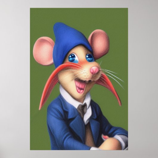 Muis in blauwe jas en beanie | AI Art Poster (Voorkant)