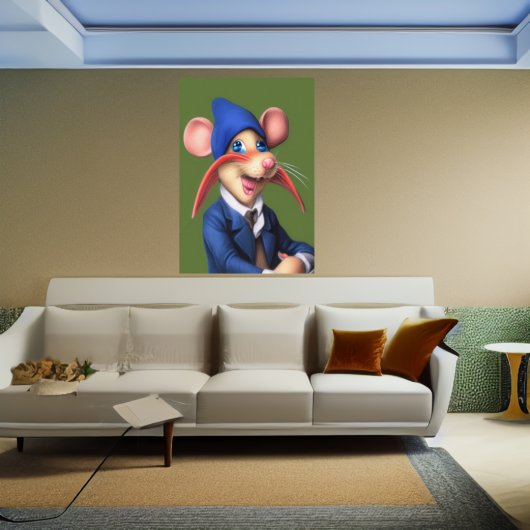 Muis in blauwe jas en beanie | AI Art Poster