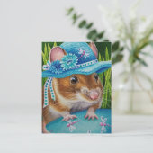 Muis in Bonnet Vond Blue Egg Waterverf Art Briefkaart (Staand voorkant)