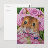 Muis in Bonnet Vond Roze Waterverf Briefkaart (Voorkant / Achterkant)