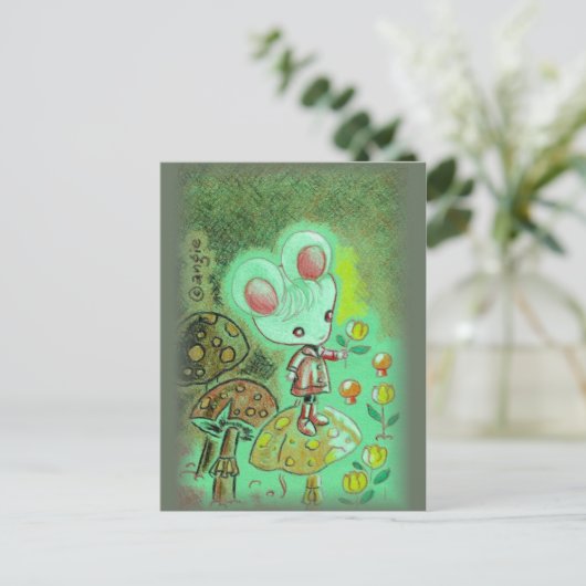 Muis in Boots op paddenstoel Briefkaart (Staand voorkant)