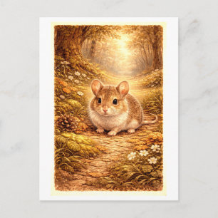 Muis in bos illustratie in vintage stijl briefkaart