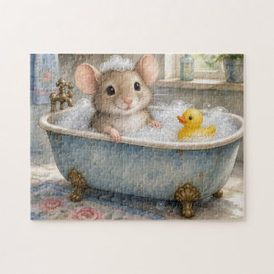 Muis in bubbelbad met gele eend legpuzzel