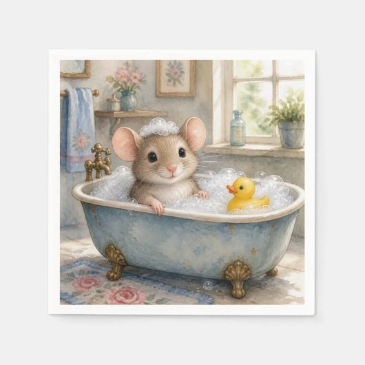 Muis in bubbelbad met gele eend servet (Voorkant)