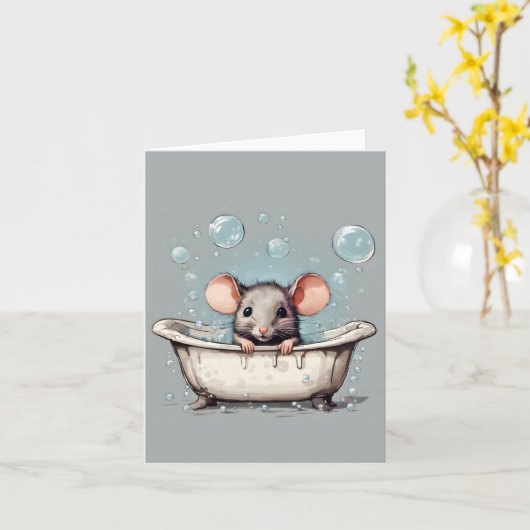 Muis in Bubble Bath Note Kaart (Gele Bloem)
