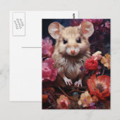 Muis in de bloemen briefkaart (Voorkant / Achterkant)