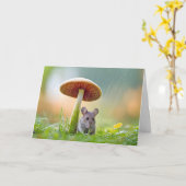 Muis in de regen voor vriend kaart (Gele Bloem)