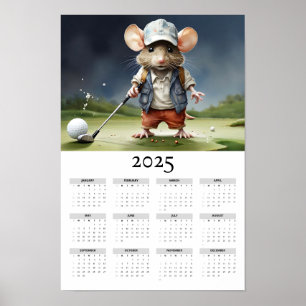Muis in een honkbal Pet spelen Golfmuurkalender Poster