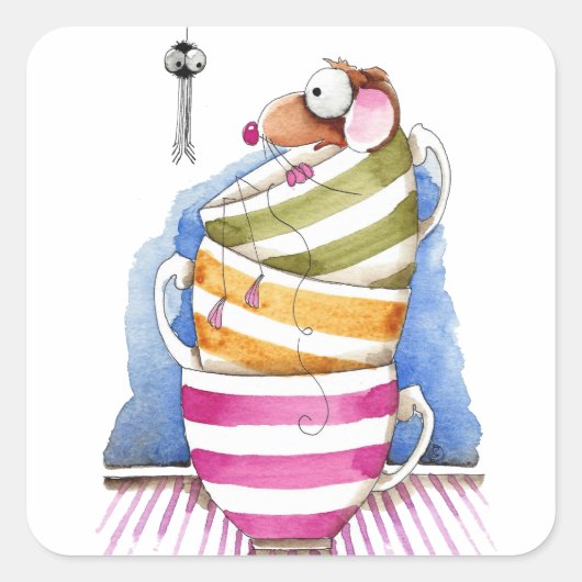 Muis in een kopje vierkante sticker (Voorkant)