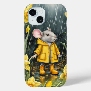 Muis in een regenachtige Daffodil tuin iPhone 15 Case