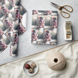Muis in een roze gewaad met slippers cadeaupapier