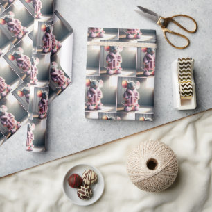 Muis in een roze gewaad met slippers cadeaupapier