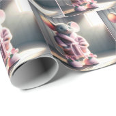 Muis in een roze gewaad met slippers cadeaupapier (Rol Hoek)