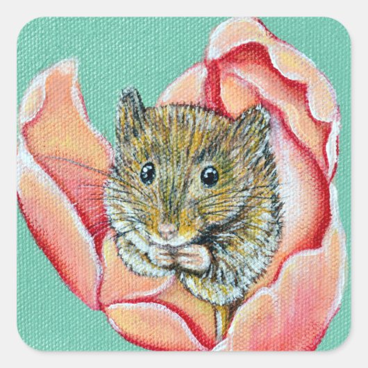 Muis in een Tulpenschilderij Vierkante Sticker (Voorkant)
