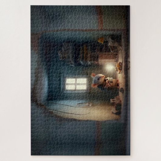 Muis in het winkelboek in de muur legpuzzel (Verticaal)