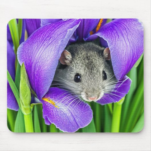 Muis in Paarse iris Muismat (Voorkant)