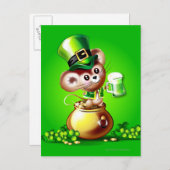 Muis in pot met goudhoudende pint van groen bier briefkaart (Voorkant / Achterkant)