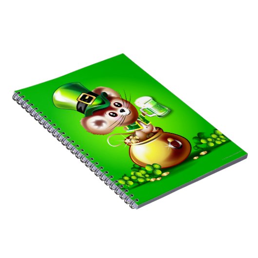 Muis in pot met goudhoudende pint van groen bier notitieboek (Rechterzijde)