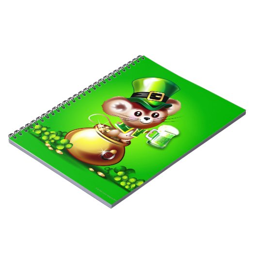 Muis in pot met goudhoudende pint van groen bier notitieboek (Linkerzijde)