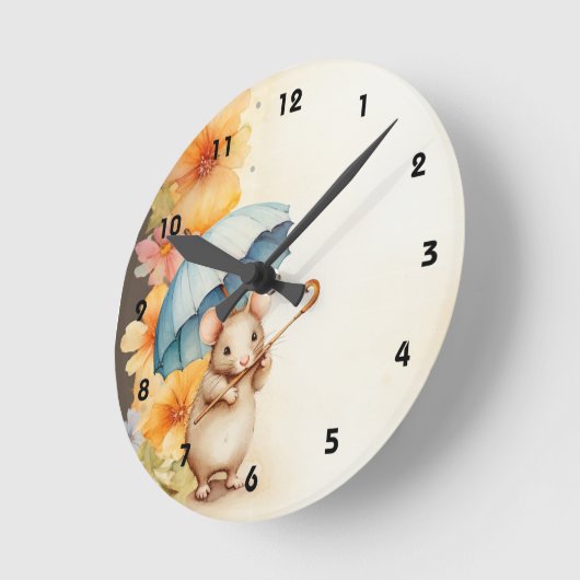 Muis kauwen op rietbloemen gekleurd papier ronde klok (Hoek)