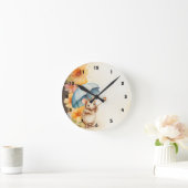 Muis kauwen op rietbloemen gekleurd papier ronde klok (Huis)