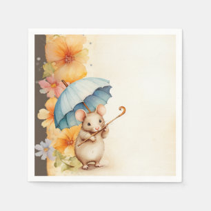 Muis kauwen op rietbloemen gekleurd papier servet