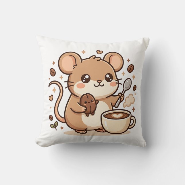 Muis Kawaii Koffie Worp Kussen (Voorkant)