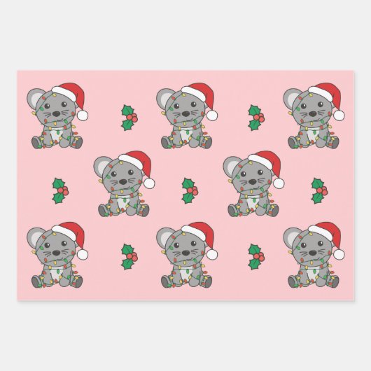 Muis Kerstmis Winter Dieren Vakantie Muizen Inpakpapier Vel (Voorkant 3)